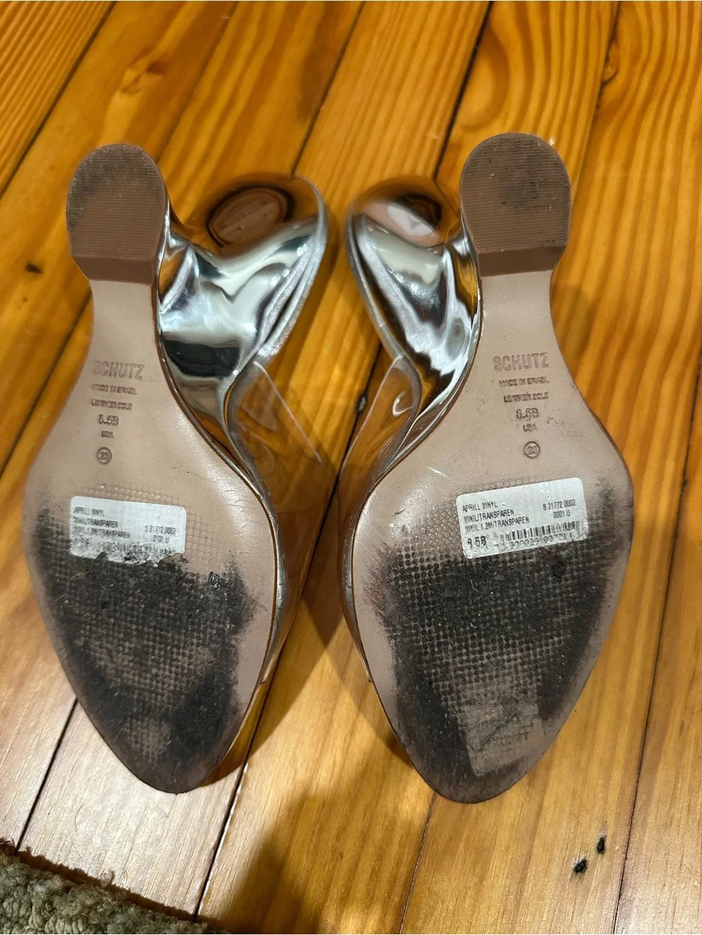 Schutz Aprill Silver Vinyl Wedge Heels